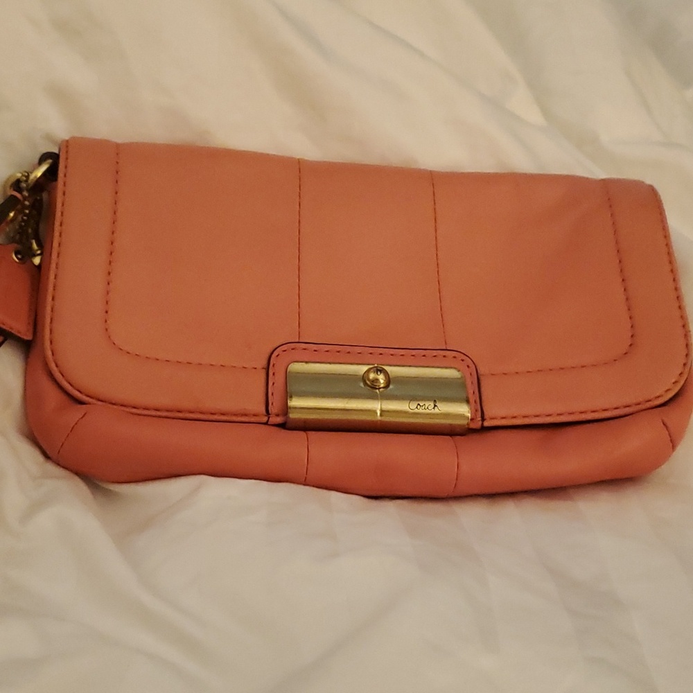 Coach wristlet coral pink logo Keychain